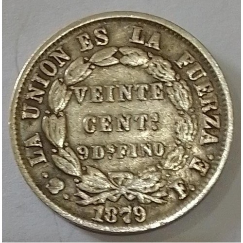 BOLIVIA 20 CENTAVOS DE PRATA ANO 1879