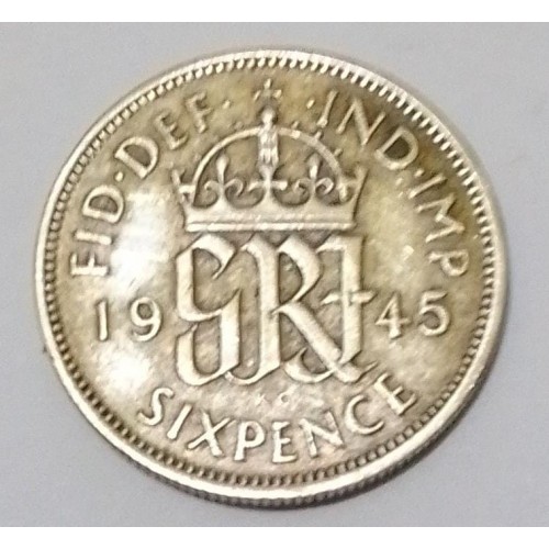INGLATERRA SIX PENCE DE PRATA ANO 1945