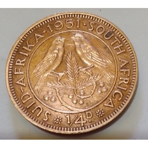 AFRICA DO SUL 1/4 DE CENTS ANO 1951