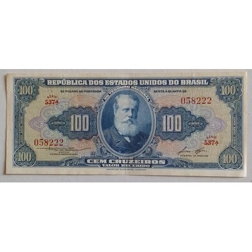 100 CRUZEIROS PRIMEIRA ESTAMPA SÉRIE 537 A (CLAUDIONOR S LEMOS & LUCAS LOPES)