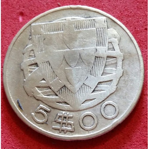 PORTUGAL 5 ESCUDOS DE PRATA ANO 1934