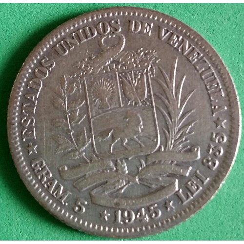 VENEZUELA 1 BOLIVAR DE PRATA ANO 1945