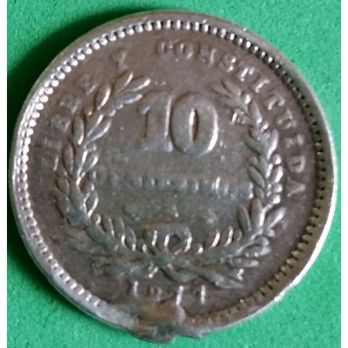 URUGUAI 10 CENTIMES DE PRATA ANO 1877