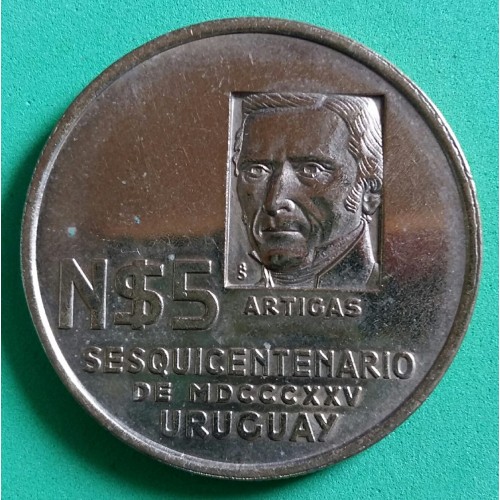 URUGUAI  5 NOVOS PESOS SESQUICENTENÁRIO DA INDEPENDÊNCIA 