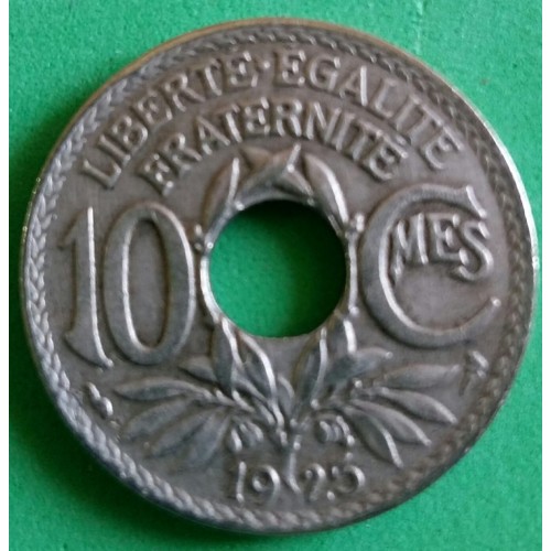 FRANÇA 0,10 CENTS C/FURO NO MEIO ANO 1925