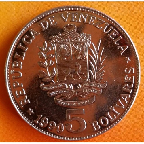 VENEZUELA  5 BOLIVARES ANO 1990
