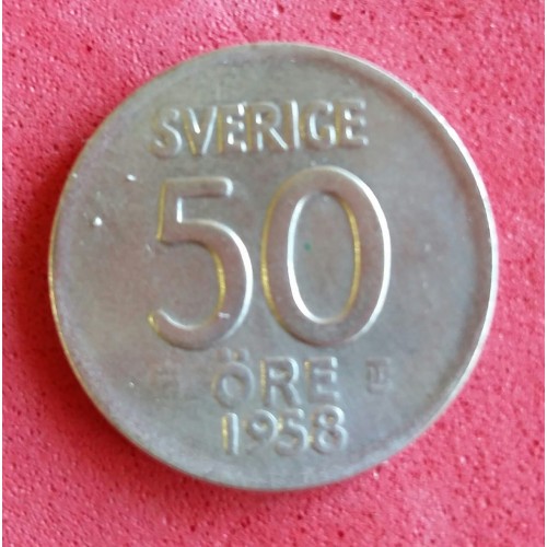 SUÉCIA 0,50 ORE DE PRATA ANO 1958